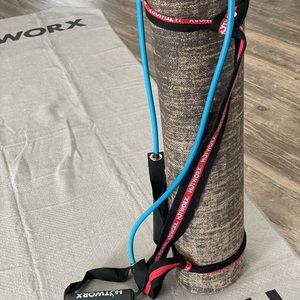 HOTWORX yoga mat, towel, mat holder and bands.
